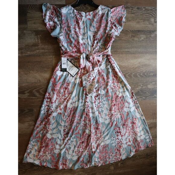 Adrianna Papell Sz 16 Aqua Multi Floral Printed Surplice Fit & Flare Dress - Picture 2 of 14